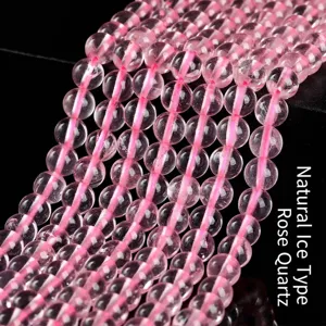 5A Grade Natural Rose Quartz Loose Beads Round Polished Ice Pink Crystal Stone Beads For DIY Jewelry Making Handcrafted Accessories