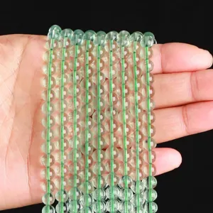 High-grade 8A natural green fluorite round beads for DIY jewelry making and bracelets.