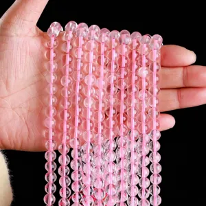 High quality 5A natural ice-clear rose quartz round beads for DIY jewelry making accessories