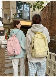 Casual Japanese style backpack lifestyle detail view showing students outdoor daily use.