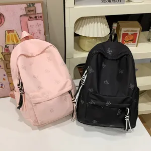 Casual Japanese style backpack large capacity school bookbag for students pink and black