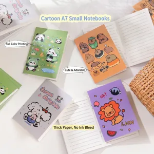 Set of mini A7 cartoon notebooks with ruled pages for students
