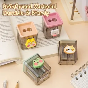 Taille-crayon Manuel Double Trou Forme d'Animal Dessin Animé Mignon Collecteur de Copeaux Portable Fournitures Scolaires pour Enfants