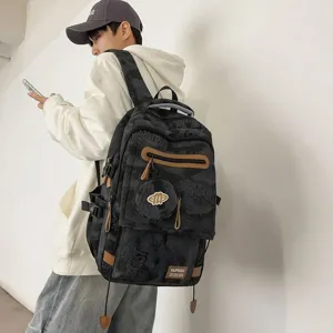 Sac à dos camouflage noir élégant avec protection dorsale ergonomique pour étudiants