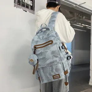 Grand sac à dos d'écolier avec motif graffiti bleu et mini pochette assortie