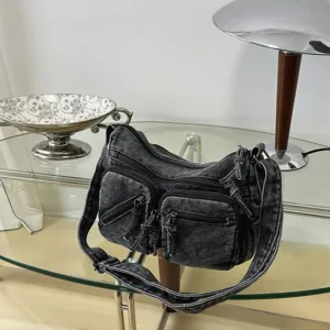 Vrouwen denim schoudertas casual grote capaciteit multi zakken crossbody tas forensentas