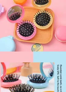 Spazzola per capelli pieghevole portatile con specchio simpatico macaron da viaggio 1pz