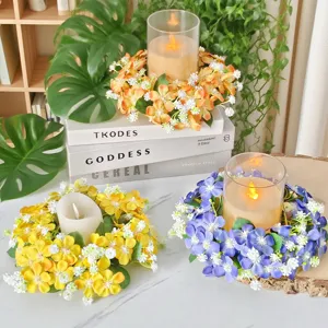 Couronne De Bougie De Fleurs Sauvages Artificielles Avec Bougie LED Plastique Soie Centre De Table Floral Pour Fête De Mariage Décoration De La Maison