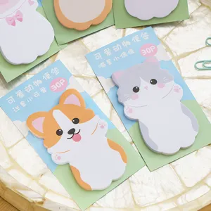 Cute animal shaped sticky notes featuring corgi and cat designs 30 sheets per pack