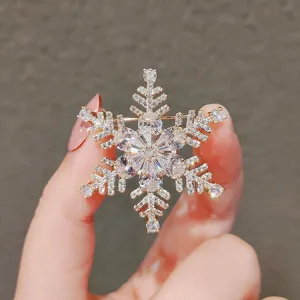 Broche Flocon de Neige de Mode pour Femmes Fête Corsage Alliage Strass Perle Artificielle Épingles Hiver Noël Accessoires de Vêtements Bijoux