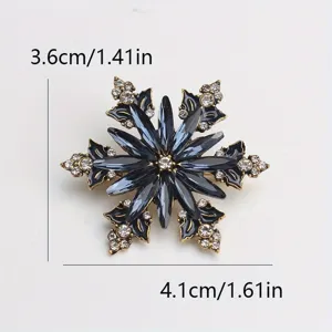 Élégante broche flocon de neige vintage avec cristaux bleus et dimensions précises