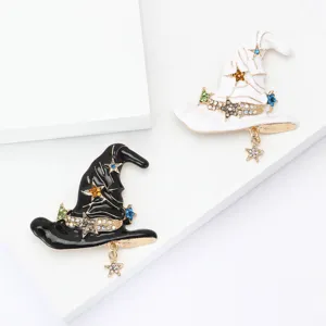 Kreative Legierung Emaille Zauberhut Brosche Personalisierte Halloween Zauberer Hut Nadeln Für Damen Herren Anzug Mantel Farbige Strass Stern Anhänger Broschen