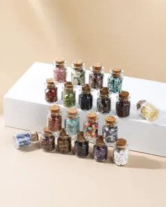 Colección de pequeñas botellas de deseos con diversos cristales curativos naturales