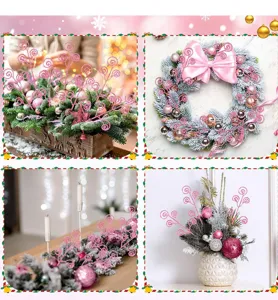 Collage di steli a spirale rosa glitterati usati in varie decorazioni festive per feste