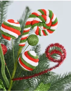 Branches de bonbons de Noel rouge vert blanc pailletees decoratif ornament d'arbre