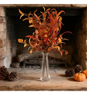Artificial autumn eucalyptus leaves bundle in glass vase harvest home decor table centerpiece