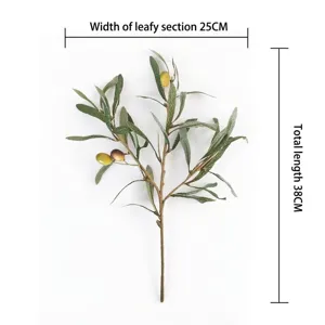 Detailliertes Maßdiagramm für künstlichen Olivenzweig mit einer Gesamtlänge von 38 cm