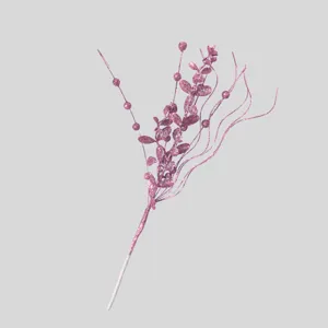 Ramo decorativo per albero di Natale con glitter rosa, bacche e foglie per le feste.