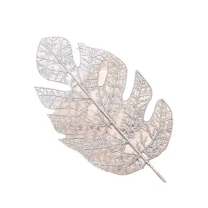 Silver glitter monstera leaf for Christmas tree wedding party floral arrangement decor.