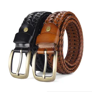 Handmade Woven Leather Fiber Belt For Men Women Vintage Hollow Braided Waistband Casual Fashion Zinc Alloy Pin Buckle Belt