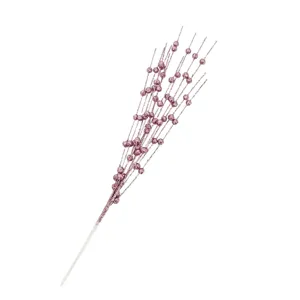 Ramo di bacche glitter rosa decorazione albero di Natale stelo floreale artificiale