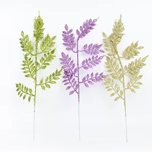 Glitter artificial leaf branch detail for Christmas wedding and home party decoration props.