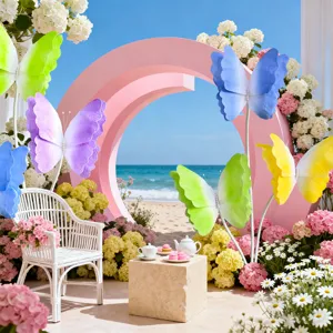 Gradient felt butterfly decor for outdoor weddings, photography props, and mall displays.