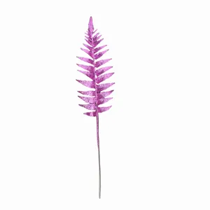 Pink glitter fern leaf branch artificial Christmas tree decoration 33cm floral pick decor