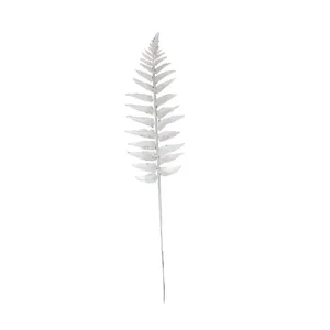 Artificial glitter fern leaf branch for Christmas tree decoration, 33cm plastic plant decor.