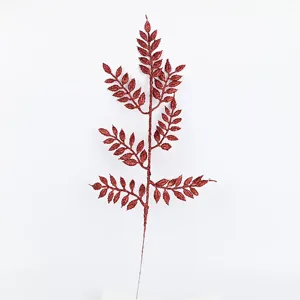 Artificial glitter plant branch detail view, perfect for Christmas and wedding decor.