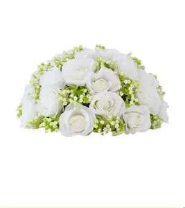 Elegant white artificial rose dome flower centerpiece for wedding table decoration