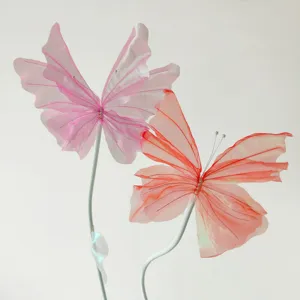 Large Iridescent Mesh Butterfly Wedding Decoration Romantic Artificial Butterfly With Pearl Decor Photography Prop Home Decor