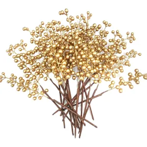 Artificial Berry Stems Foam Red Bean Branches Metallic Fortune Fruit Stems For Christmas Home Decor Wedding Photography Props
