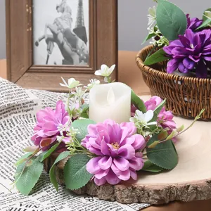 Artificial Dahlia Candle Ring Garland Wedding Centerpiece Decor Home Table Ornament Silk Flower Wreath