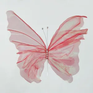Large iridescent pink chiffon butterfly ornament for romantic wedding and home decor