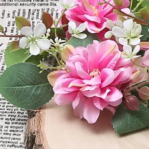 Detailed pink artificial dahlia flower wreath for wedding table and candlestick decoration