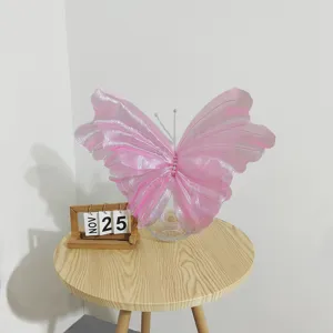 Large iridescent pink gauze butterfly decoration for wedding and festival home decor
