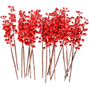 Pack of 20 realistic artificial red berry stems for festive Christmas DIY home decoration.