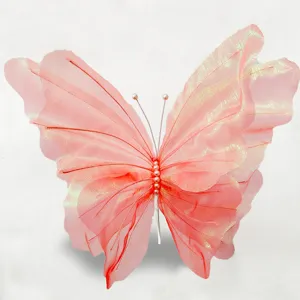 Large iridescent pink gauze butterfly decoration for romantic wedding party events