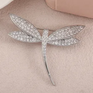 Elegant dragonfly brooch with full rhinestones for women, luxury lapel pin detail