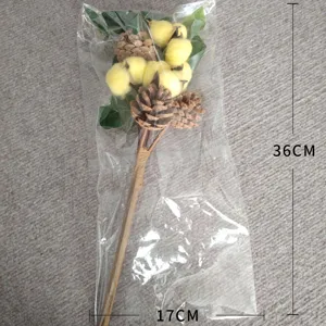 Artificial cotton pine cone floral pick Christmas branch holiday home decor detail shot