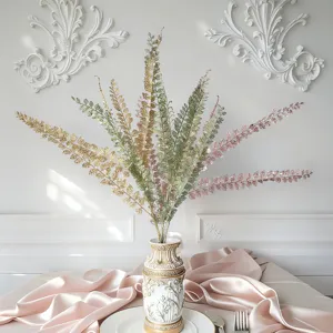 Artificial Flower Spray Glitter Sequin Double Leaf Clover Plastic Branch Modern Euro-American Decorative Stem for Home Wedding Christmas Party Vase Filler Placement Supply