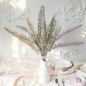 Glitter fern branch artificial double leaf floral decor for home vase wedding bouquet style.