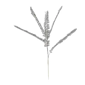 Detailed shot of a silver glitter artificial floral stem, perfect for home decor vases.