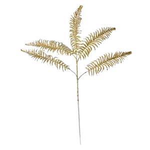 Détail d'une feuille de persan scintillante à 5 branches dorées pour décoration Noël