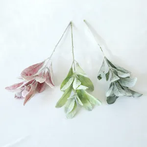 Nordic Ins Style Flocked Artificial Silk Rabbit Ear Leaf Single Stem Simulated Plants Branches For Home Floral Arrangement Wedding Party Decoration Photography Props Arrangement Accessory