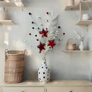 Διακοσμητικά Κλαδιά Ημέρας Ανεξαρτησίας Πατριωτικά Κόκκινο Λευκό Μπλε Αστέρι Μούρα για Πάρτι 4ης Ιουλίου Διακόσμηση Σπιτιού