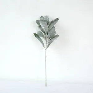 Single branch flocked artificial rabbit ear leaves green foliage for home decor flower arrangement