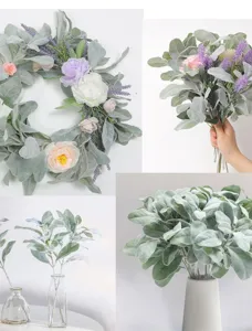 Foglie di orecchio d'agnello floccate artificiali, ideale per decorazione floreale.