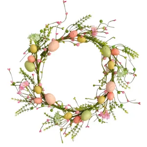 Easter Egg Wreath Simulated Berry Vine Wall Hanging Decoration Colorful Foam Eggs For Party Festival Home Door Decor